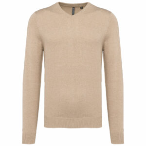 Pull col V homme beige heather