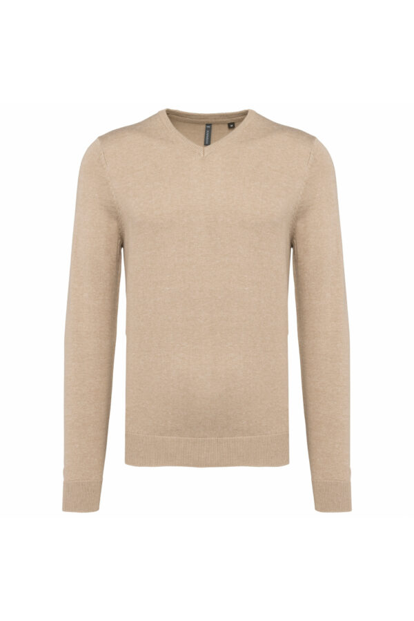 Pull col V homme beige heather