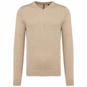 Pull col V homme beige heather