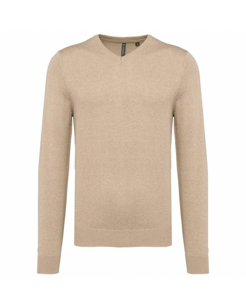 Pull col V homme beige heather