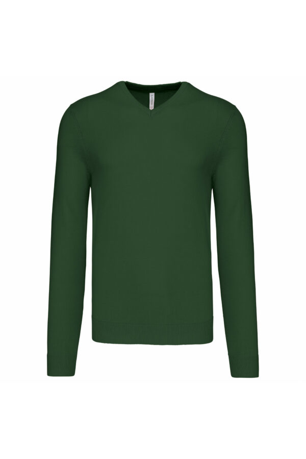 Pull col V homme forest green