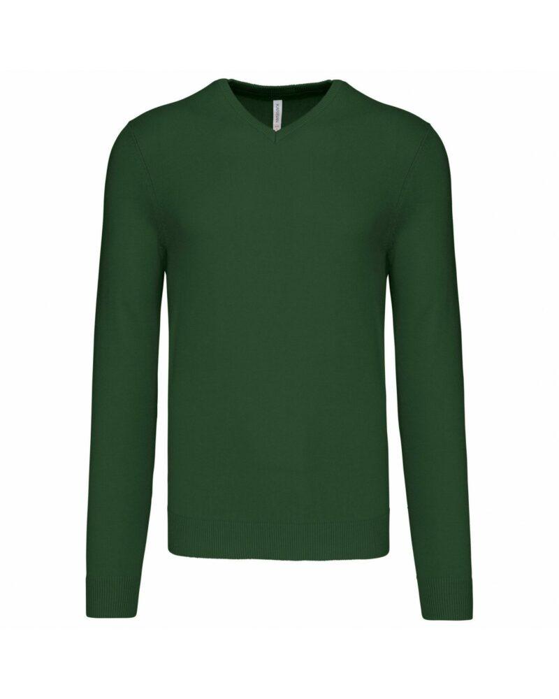 Pull col V homme forest green