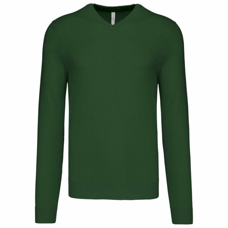 Pull col V homme forest green