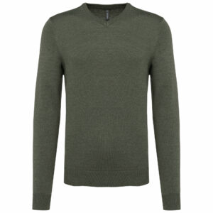 Pull col V homme green marble heather
