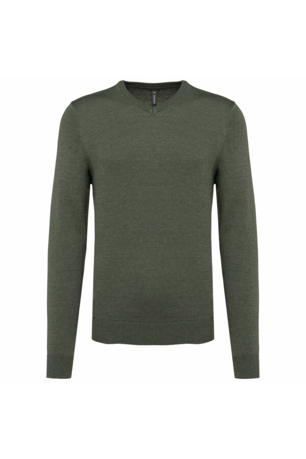 Pull col V homme green marble heather