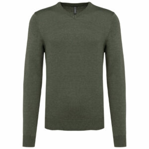 Pull col V homme green marble heather