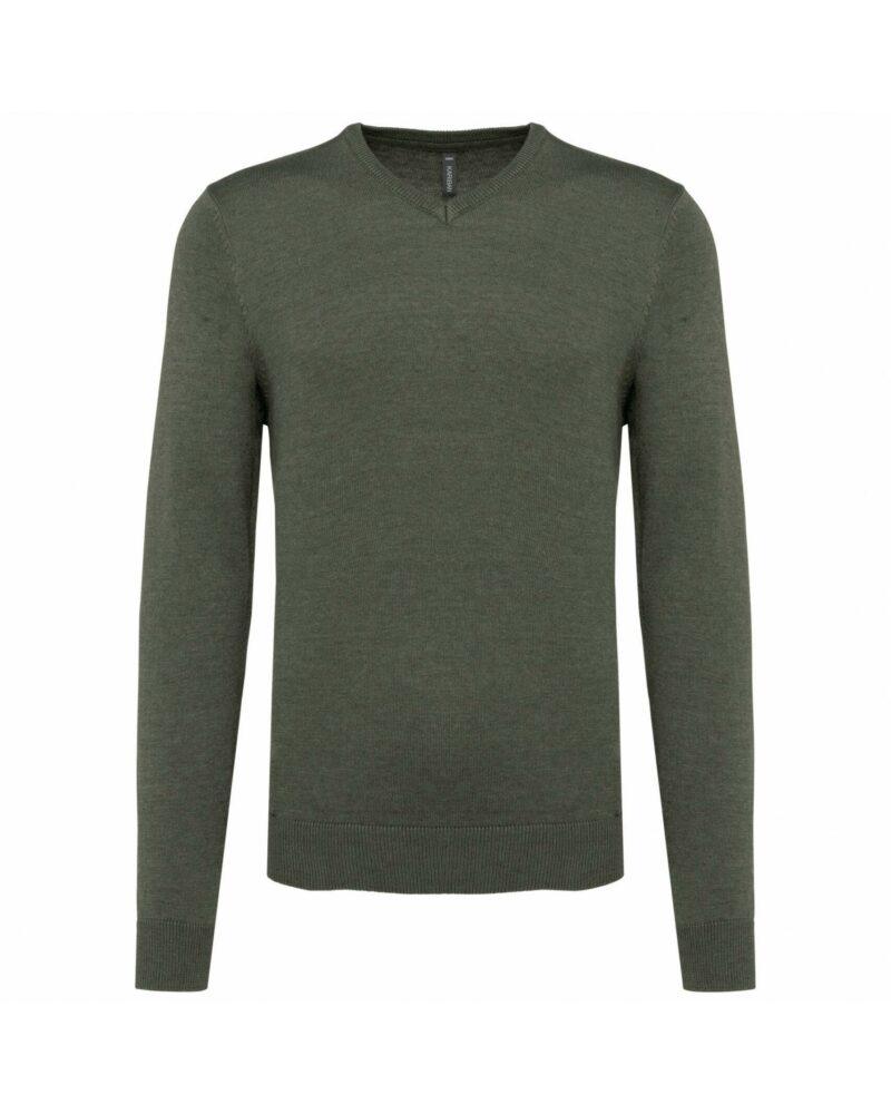 Pull col V homme green marble heather