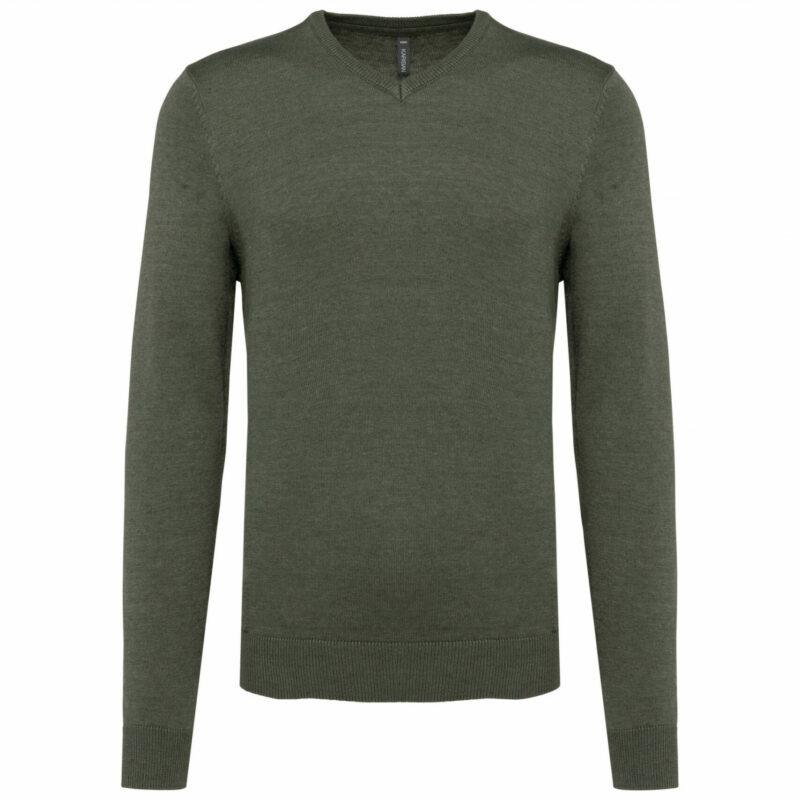 Pull col V homme green marble heather