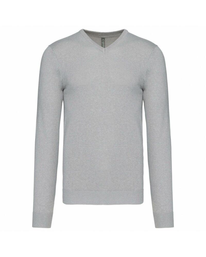 Pull col V homme grey melange